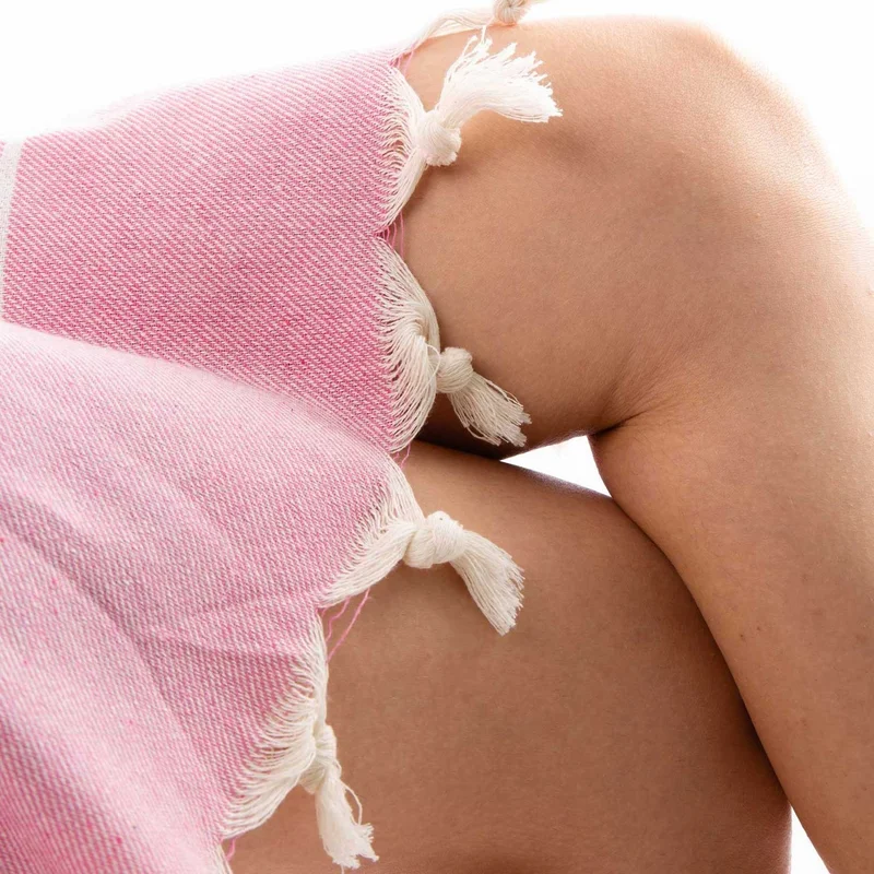 Formeya 100% Cotton Adult Peshtemal Poncho Bathrobe Beach Towel Pink