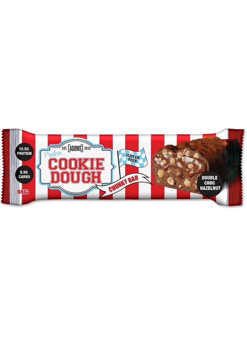 Adonis Double Chocolate Hazelnut Protein Bar – 55g, Low Sugar, High-Protein, Gluten-Free, Keto-Friendly Snack with Real Chocolate Pieces