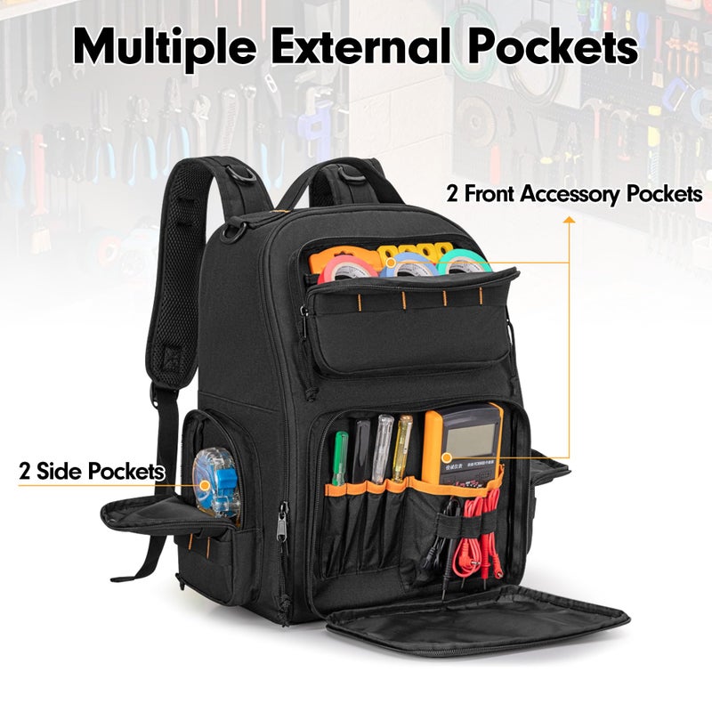 Rexmica Tool Bag Backpack with 3 Tool Zipper Pouch, Tool Organizer Bag for Men with Padded Support, Tactical Tool Storage Work Bag for Repairman, Electrician, Handyman, Black (Patented Design) - Image 4