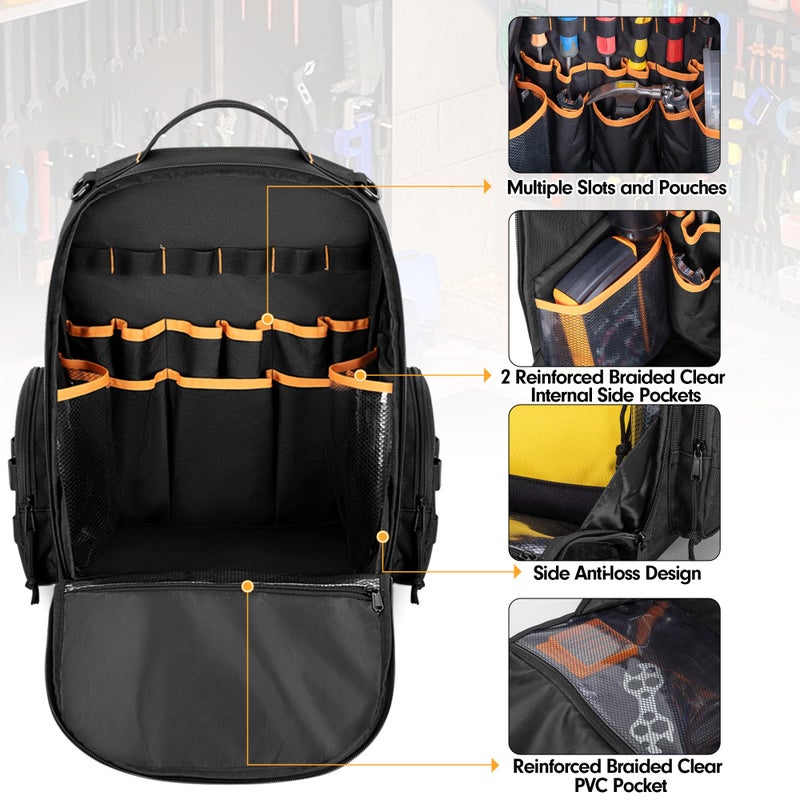 Rexmica Tool Bag Backpack with 3 Tool Zipper Pouch, Tool Organizer Bag for Men with Padded Support, Tactical Tool Storage Work Bag for Repairman, Electrician, Handyman, Black (Patented Design) - Image 5