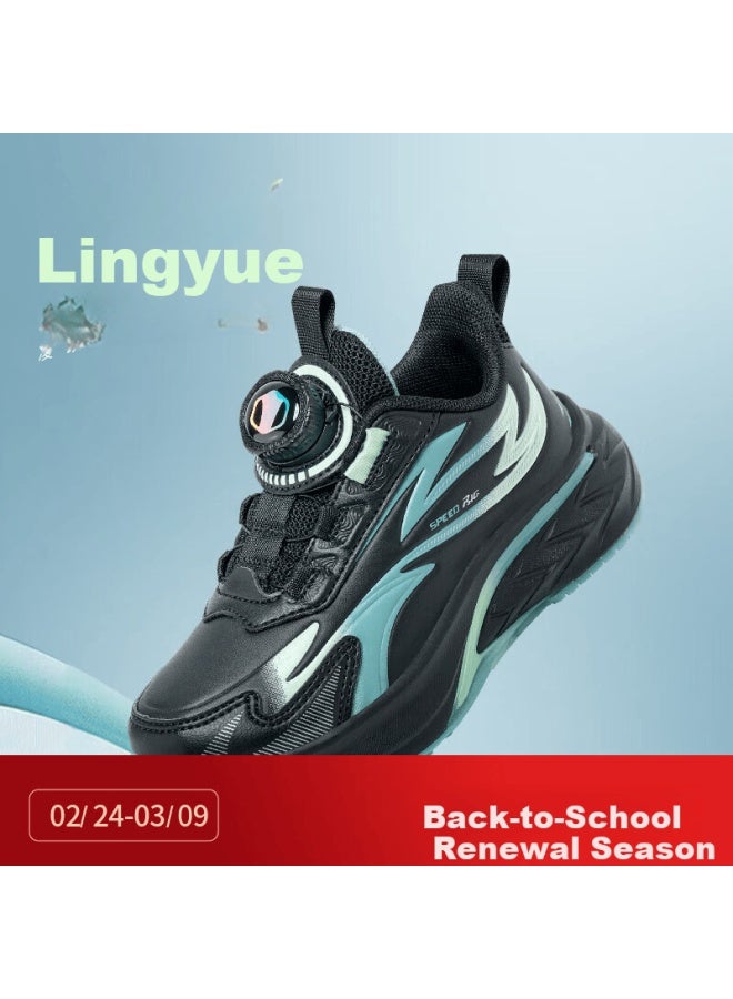 Big Wasp Kids Autumn Winter Leather Boys Sports Shoes Fashion Running Shoes Girls D102531856g Black Ice Green Size 30