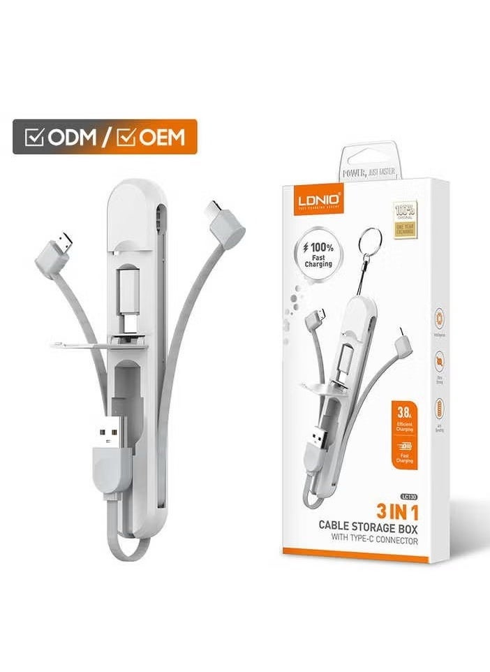 ELTRAZONE - LC130 3-in-1 USB Cable with Type-C Connector – 3.8A Fast Charging & Data Sync, Universal Mobile Phone Charger Cable, Supports Micro-USB, Lightning, & Type-C Devices – Durable, High-Speed Charging & Data Transfer - Image 1