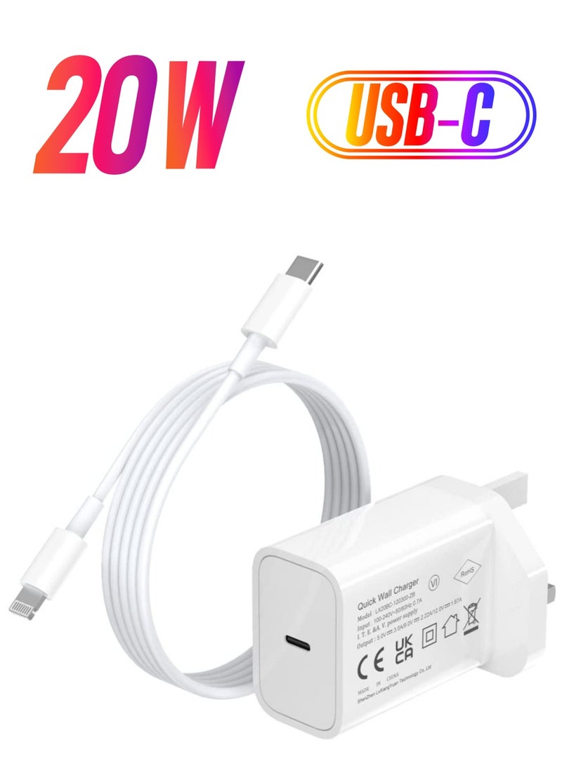 محول طاقة USB C بقوة 20 واط شاحن سريع مع كابل بطول 4 أقدام متوافق مع آيفون 13/13 برو/12 برو/12 ميني/11/11 برو/XS/ماكس/XR/X/8 بلس - Image 1