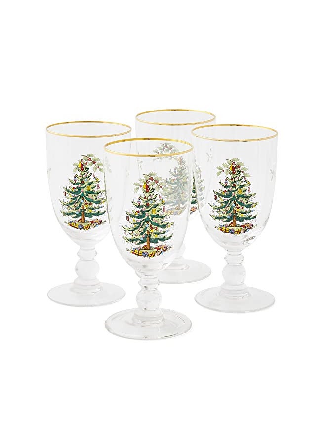 Spode Spode Christmas Tree Glassware - Set of 4 -Made of Glass Gold Rim- Classic Drinkware - Gift for Christmas, Holidays, or Wedding - Drinking Glasses (Pedestal Goblets) - Image 1