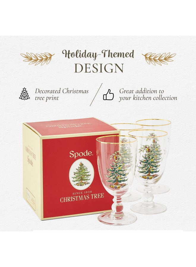 Spode Spode Christmas Tree Glassware - Set of 4 -Made of Glass Gold Rim- Classic Drinkware - Gift for Christmas, Holidays, or Wedding - Drinking Glasses (Pedestal Goblets) - Image 4