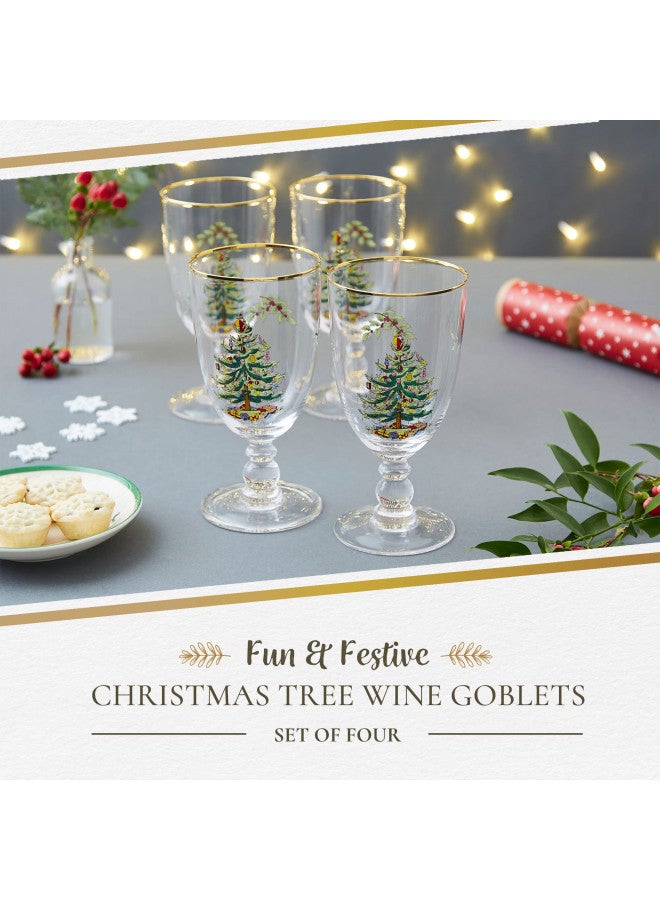 Spode Spode Christmas Tree Glassware - Set of 4 -Made of Glass Gold Rim- Classic Drinkware - Gift for Christmas, Holidays, or Wedding - Drinking Glasses (Pedestal Goblets) - Image 3