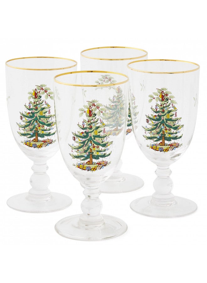 Spode Spode Christmas Tree Glassware - Set of 4 -Made of Glass Gold Rim- Classic Drinkware - Gift for Christmas, Holidays, or Wedding - Drinking Glasses (Pedestal Goblets) - Image 2