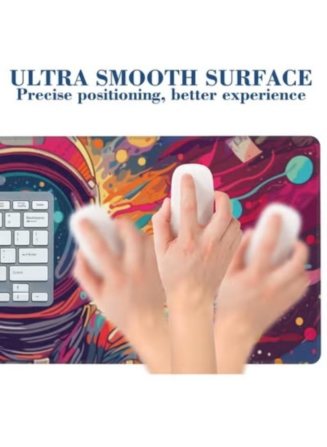 لوحة ماوس كبيرة لرائد الفضاء في الكون لوحة ماوس ألعاب ممتدة مقاومة للماء مع قاعدة غير قابلة للانزلاق ولوحة مفاتيح بحافة مخيطة 30 سم × 70 سم × 2 مم حصيرة ماوس لديكور مكتب المنزل - Image 4