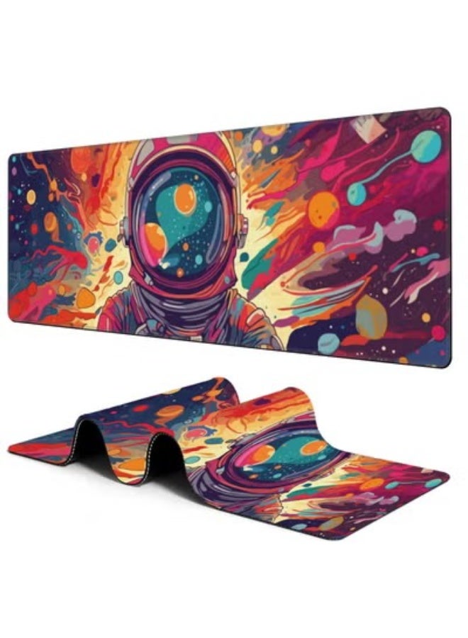 لوحة ماوس كبيرة لرائد الفضاء في الكون لوحة ماوس ألعاب ممتدة مقاومة للماء مع قاعدة غير قابلة للانزلاق ولوحة مفاتيح بحافة مخيطة 30 سم × 70 سم × 2 مم حصيرة ماوس لديكور مكتب المنزل - Image 1