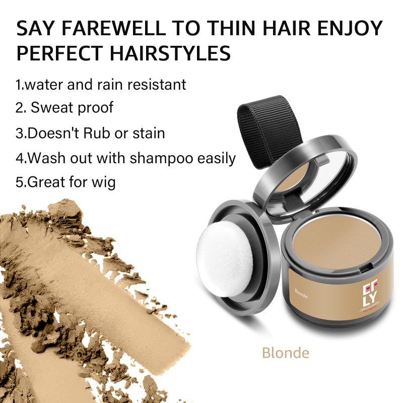 efly بودرة لون الشعر لتغطية الجذور لإخفاء تساقط الشعر وتخفيفه، بودرة ظل الشعر الرمادي لتغطية الجذور لخط الشعر للنساء والرجال، الحواجب، خط اللحية (شقراء، 0.14 أونصة) - Image 3