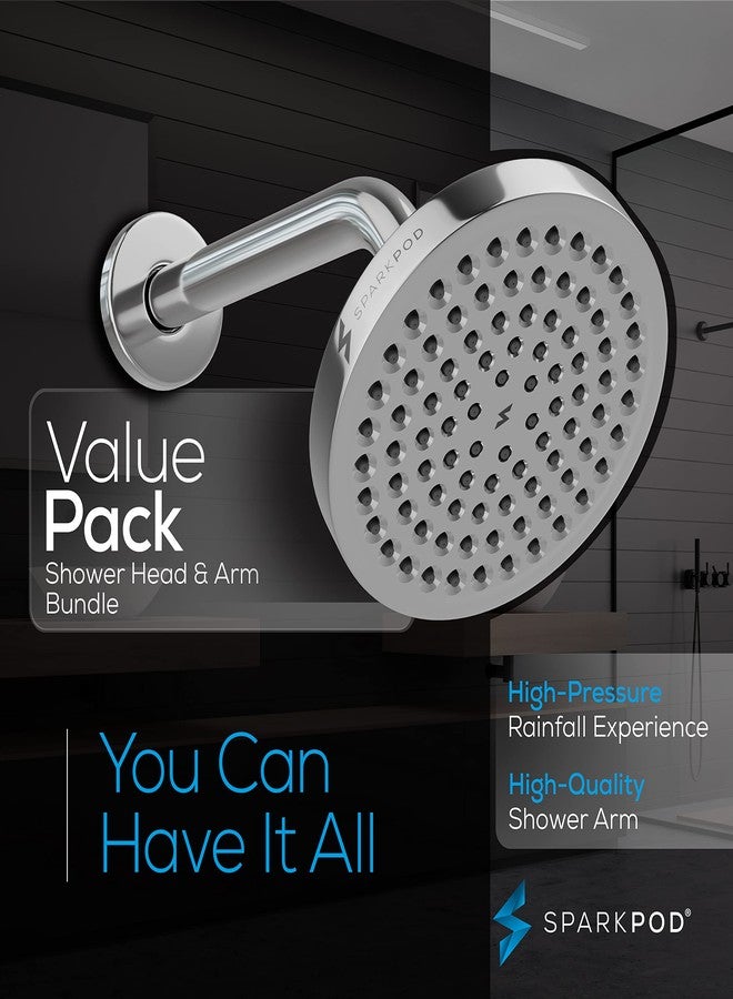 SparkPod 6" High Pressure Rain Shower Head with 9" Shower Arm - High Pressure Rain - Luxury Modern Look - Rainfall Experience - No Hassle Tool-less 1-Min Installation (Luxury Polished Chrome) - Image 3