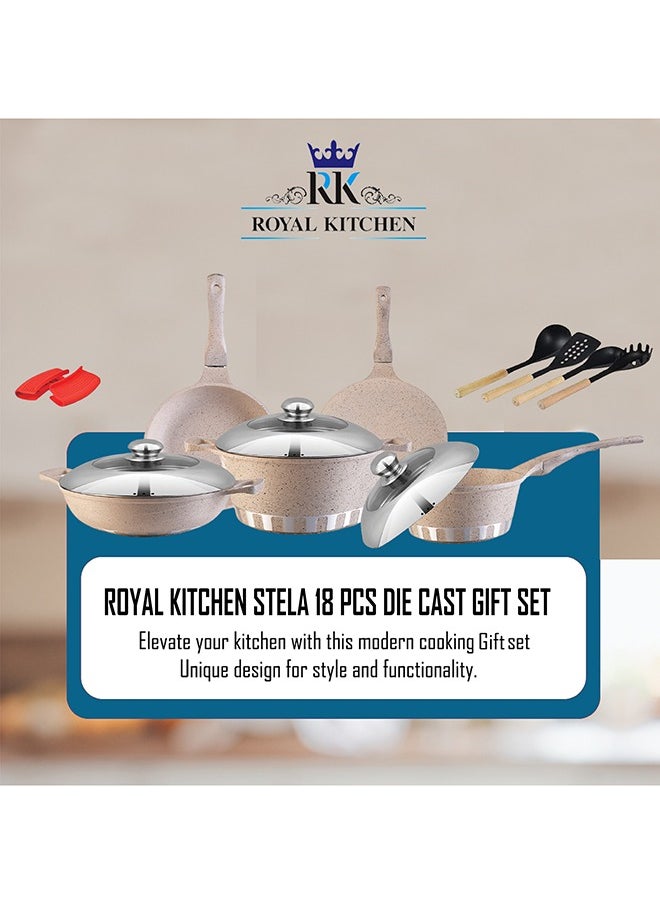 ROYAL KITCHEN Stella Gift Pack 18 Pcs – Non Stick Diecast Marble Coated Black Cookware Set, Includes Casseroles, Sauce Pan, Wok, Frying Pan, Tawa, and Spoons, Durable, Elegant Design, Perfect for Gifting and Everyday Use - pzsku/Z87D66303CD060CC58DF9Z/45/_/1734330720/6089fafe-b03d-4e62-8fb2-64530a2b0f54