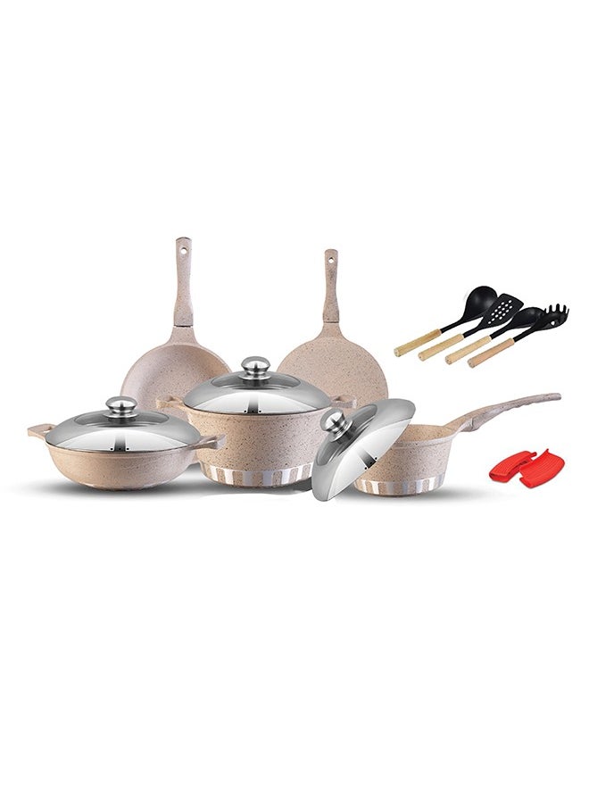 ROYAL KITCHEN Stella Gift Pack 18 Pcs – Non Stick Diecast Marble Coated Black Cookware Set, Includes Casseroles, Sauce Pan, Wok, Frying Pan, Tawa, and Spoons, Durable, Elegant Design, Perfect for Gifting and Everyday Use - pzsku/Z87D66303CD060CC58DF9Z/45/_/1739789535/80147b85-1596-4db2-9ee4-89835d85b8e5