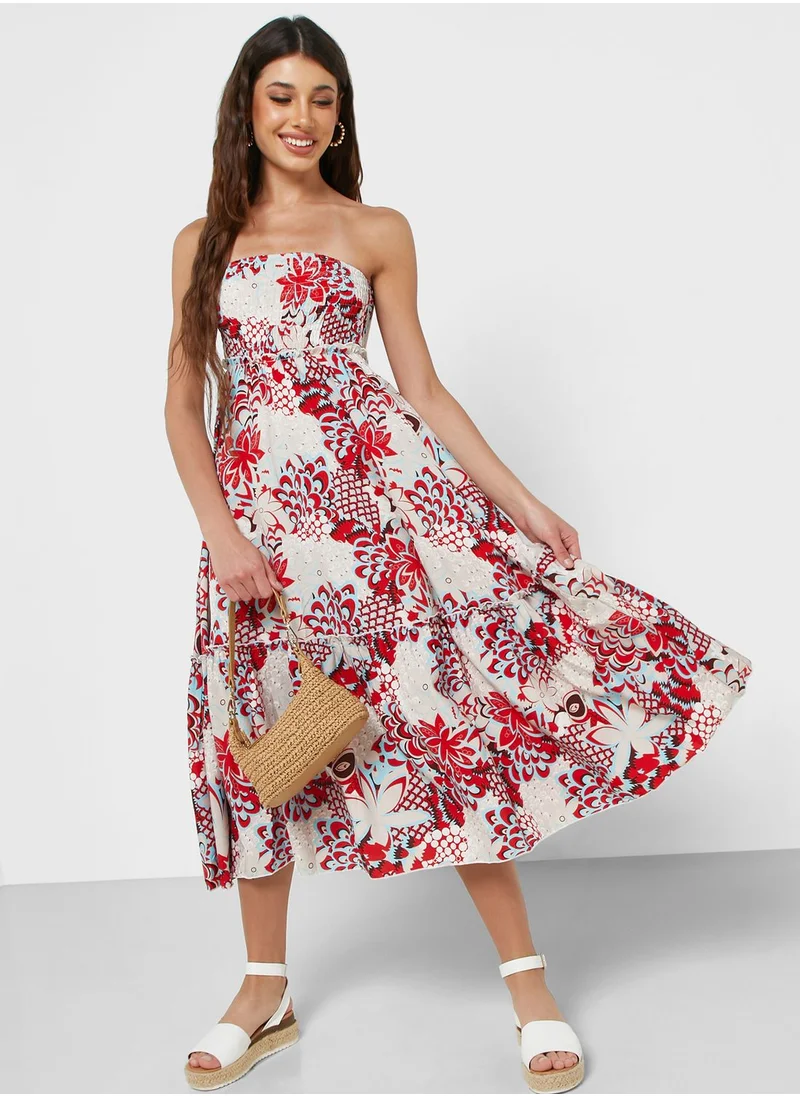 Ginger Smocked Pleat Detail Printed Dress