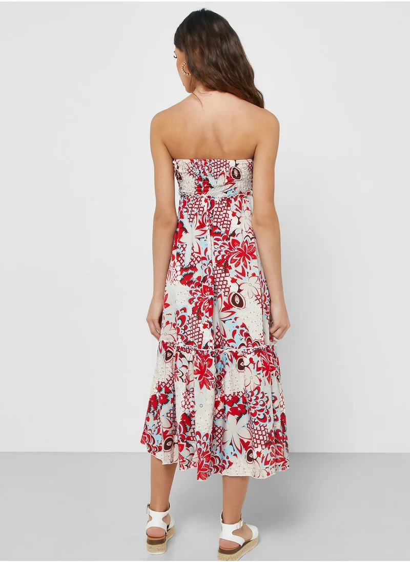 Ginger Smocked Pleat Detail Printed Dress