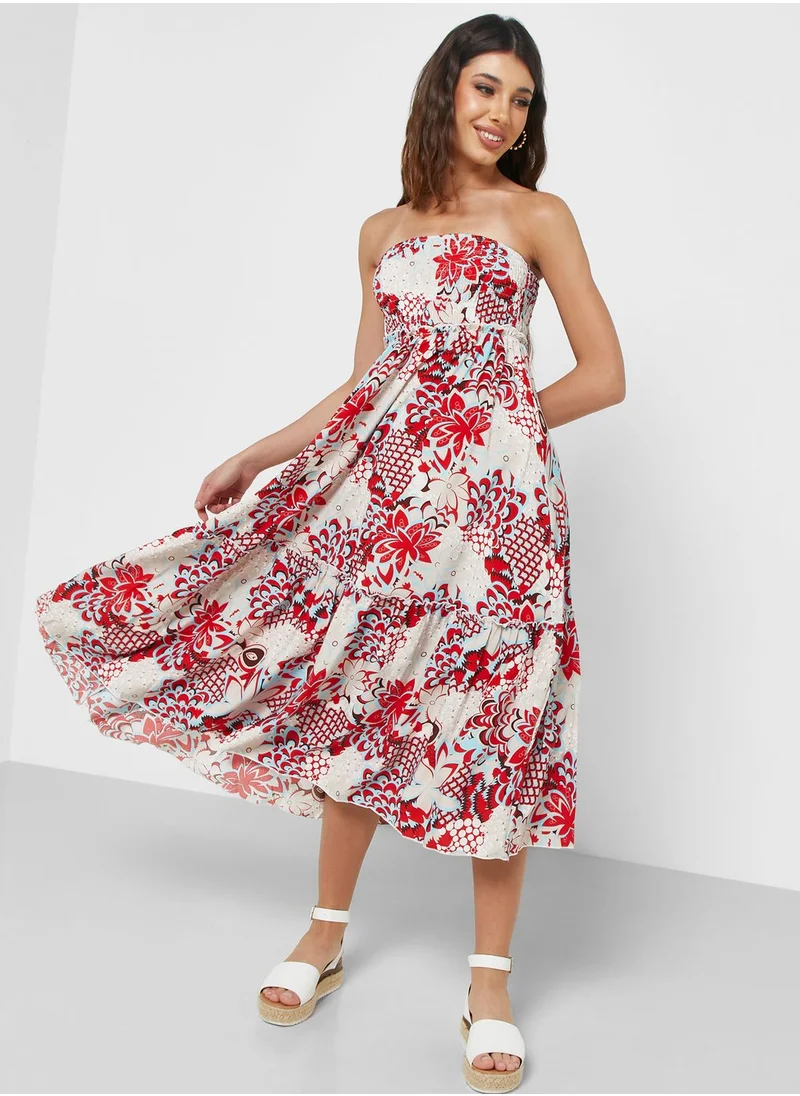 Ginger Smocked Pleat Detail Printed Dress
