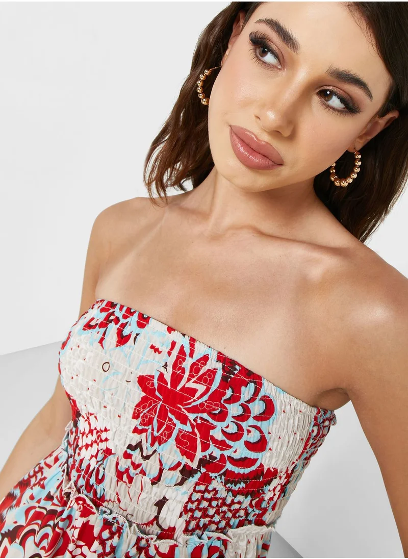 Ginger Smocked Pleat Detail Printed Dress