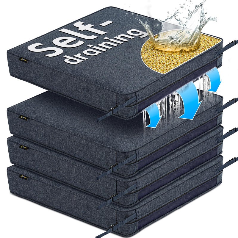 SUNROX DryFast Foam Outdoor Patio Chair Cushions with DryMesh Drainage, All-Weather FadeShield Water Resistant Patio Furniture Cushions 19"x19"x3", 4 Pack Heather Indigo - Image 1