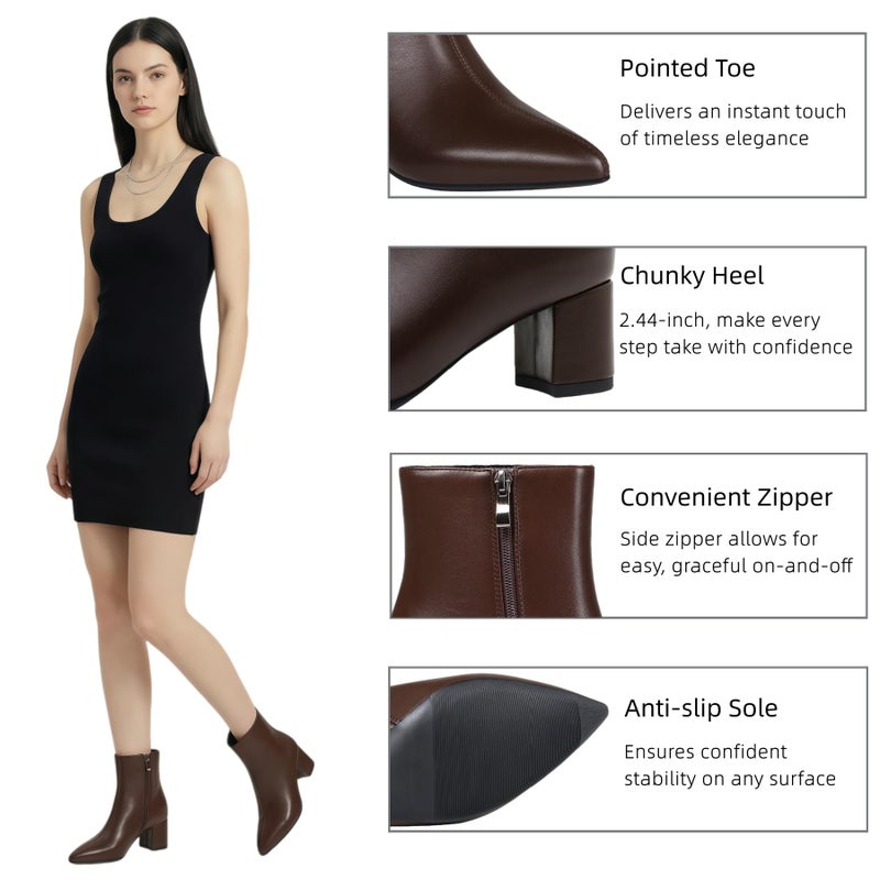 Abbleet Women's Ankle Boots Pointed Toe Chunky Block Heel Short Boots for Women Low Heeled Bootiesï¼ˆBrown,9ï¼‰ - Image 4