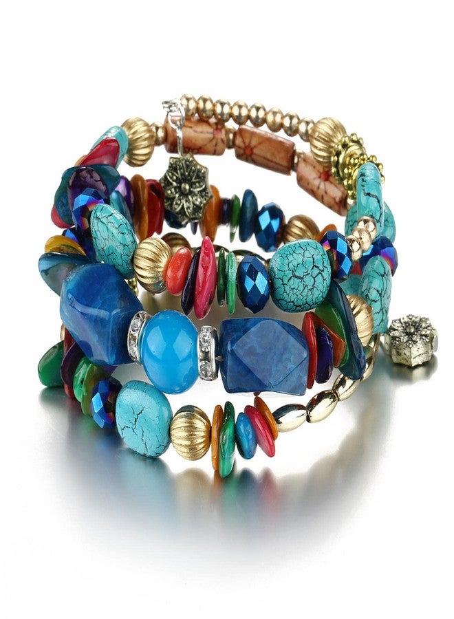 Kicomvi Boho Multilayer Irregular Agate Beads Charm Bracelets Handmade Multi-Color Cryston Stone Turquoise Wrap Bracelets for Women Girl Yoga Jewelry, Crystal, crystal - Image 1
