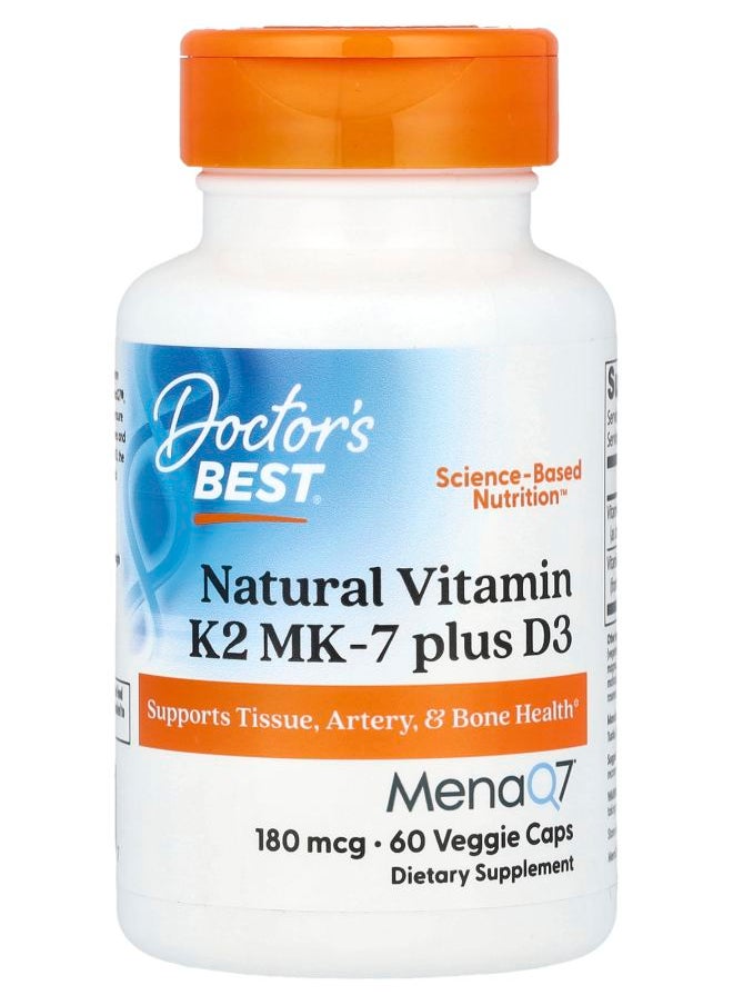 Doctor's BEST Natural Vitamin K2 MK-7 plus D3 180 mcg 60 Veggie Caps 