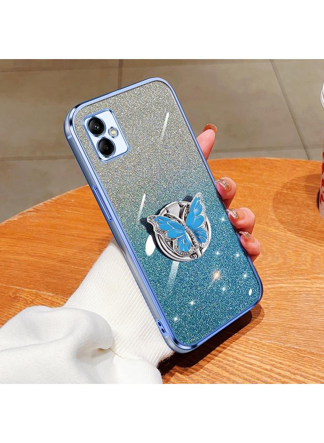اس-توب جراب لهاتف Samsung Galaxy A05، جراب هاتف TPU بحامل على شكل فراشة لامع متدرج اللون - Image 1