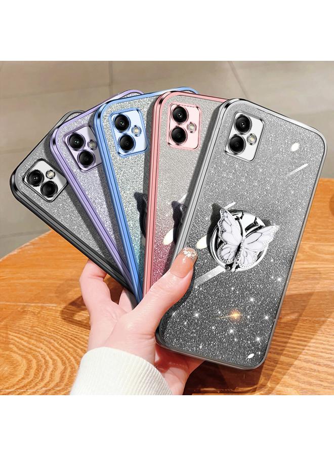 اس-توب جراب لهاتف Samsung Galaxy A05، جراب هاتف TPU بحامل على شكل فراشة لامع متدرج اللون - Image 2