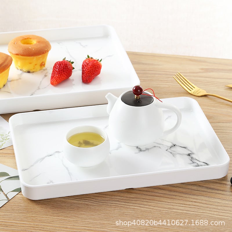 White Plastic Tray Rectangular Tea Tray Household Baking Tray Tea Cup Scandinavian Accessible Luxury Water Cup Storage Melamine - Image 2