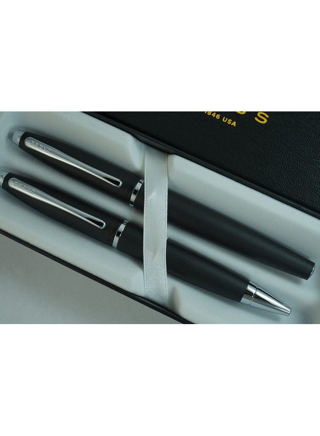 Cross A.T. Cross Cross Matte Black Selectip Gel Ink Medium Point Calais Rollerball Pen And Ballpoint Pen Luxury Gift Set - Image 2