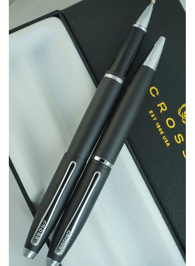 Cross A.T. Cross Cross Matte Black Selectip Gel Ink Medium Point Calais Rollerball Pen And Ballpoint Pen Luxury Gift Set - Image 4