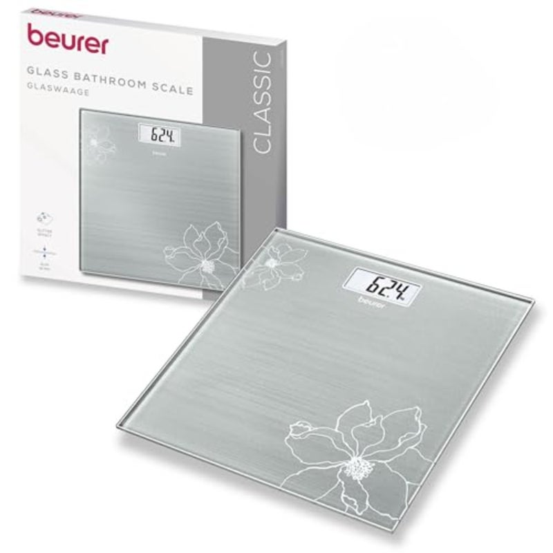 Bathroom scale with tempered glass body, black color, high-precision German sensor, 150kg capacity, automatic on/off, LCD display - Image 1