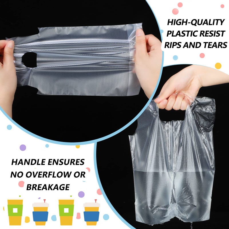 Tinlade 200 Pcs Clear Handle Drinking Poly Bags Bulk 2 Cup and 1 Cup Plastic Portable Cup Carrier Holder Bag Packaging Delivery Hanging Hole, 6.3 x 10.2, 12.2 x 10.2 Inch - Image 4