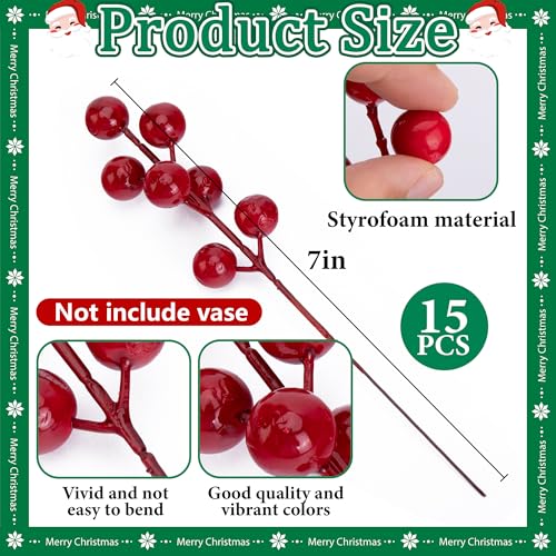 Watayo 60 Pcs Christmas Artificial Pine Branches with Red Berry Stems, 10.5" Faux Evergreen Norfolk Pine Cypress Leaves Stems, Fake Foliage Pine Needles Picks for DIY Craft Garland Home Decor - Image 3