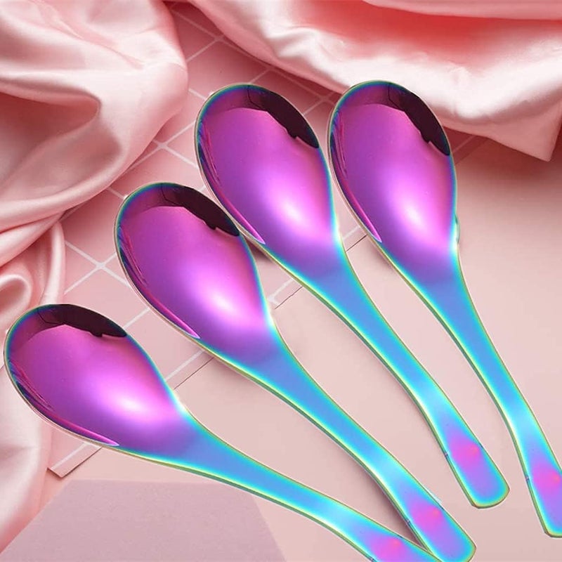 JYJFGSFA 14oz Rainbow Bowl Set with 4x Soup Bowls and 4x Soup Spoons 304 Stainless Steel DoubleWalled Cereal Bowls for Breakfast Drop Resistance Children Bowls - Image 5