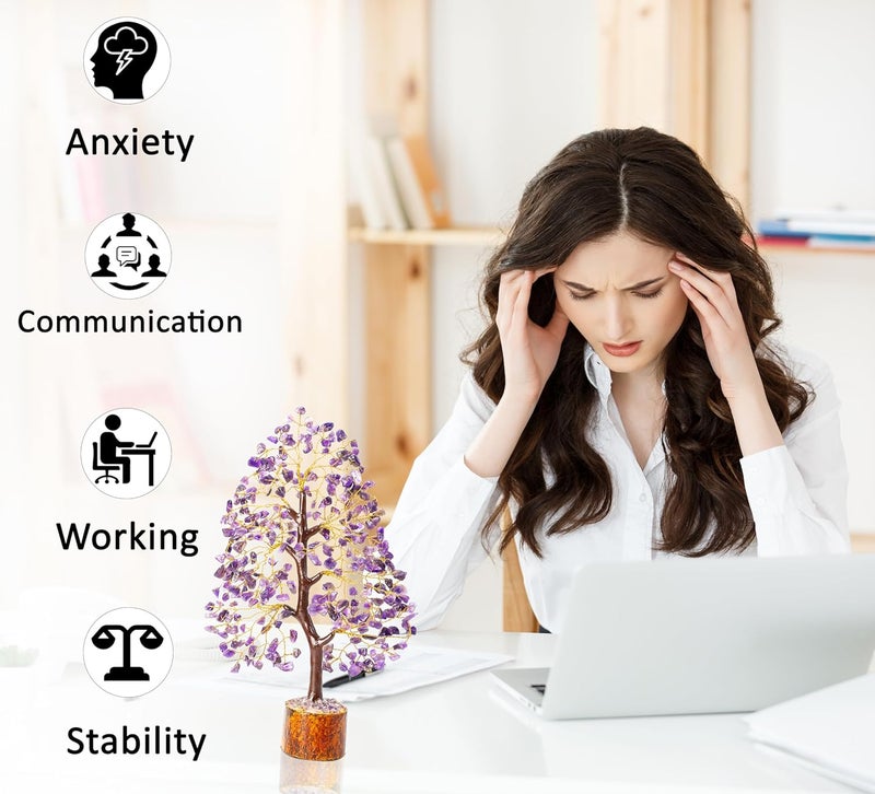 كروكون شجرة الحياة من الجمشت ذات الشاكرات - شجرة كريستال للطاقة الإيجابية، ديكور فنغ شوي - شجرة أحجار كريمة مصنوعة يدويًا، بونساي لجلب الحظ والمال، بلورات شفاء أرجوانية، حجر تأمل، هدية روحية غامضة. - Image 5