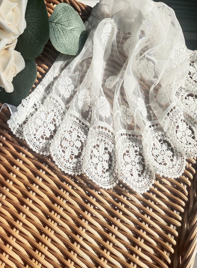 Zsedrut Baby Girl Bonnet Eyelet Lace Cotton Christening Bonnet Toddler Handmade Beanie Sun Protection Hat with Pearl Bow (Small Flowers, 0-3M) - Image 4