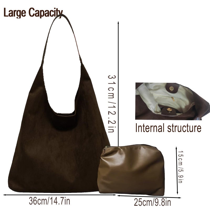 Lramkuy Brown Suede Bag for Women, Brown Suede Tote Bag Purse, Suedes bag for Women, Shoulder Bag (Coffee) - Image 4