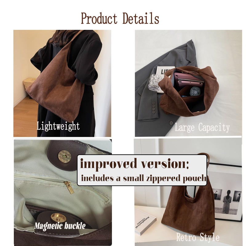 Lramkuy Brown Suede Bag for Women, Brown Suede Tote Bag Purse, Suedes bag for Women, Shoulder Bag (Coffee) - Image 5