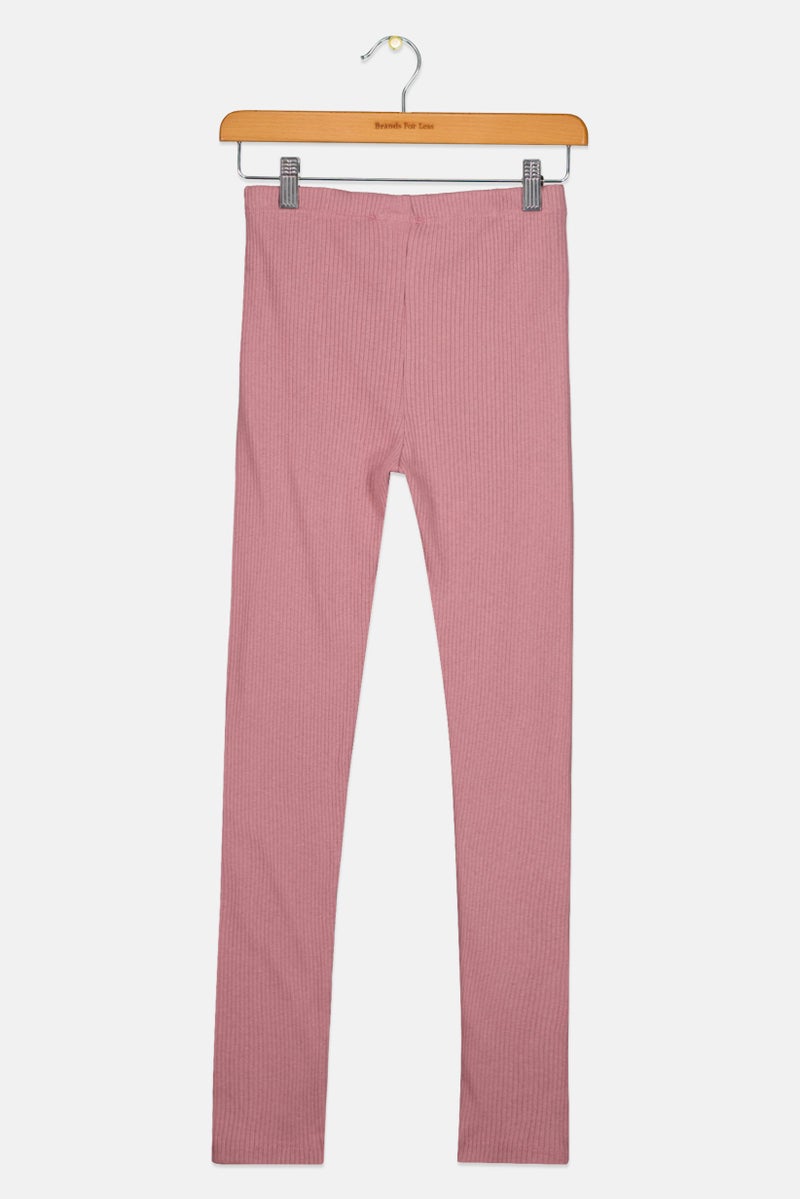 KOTON Kids Girl Ribbed Leggings, Mauve - Image 2