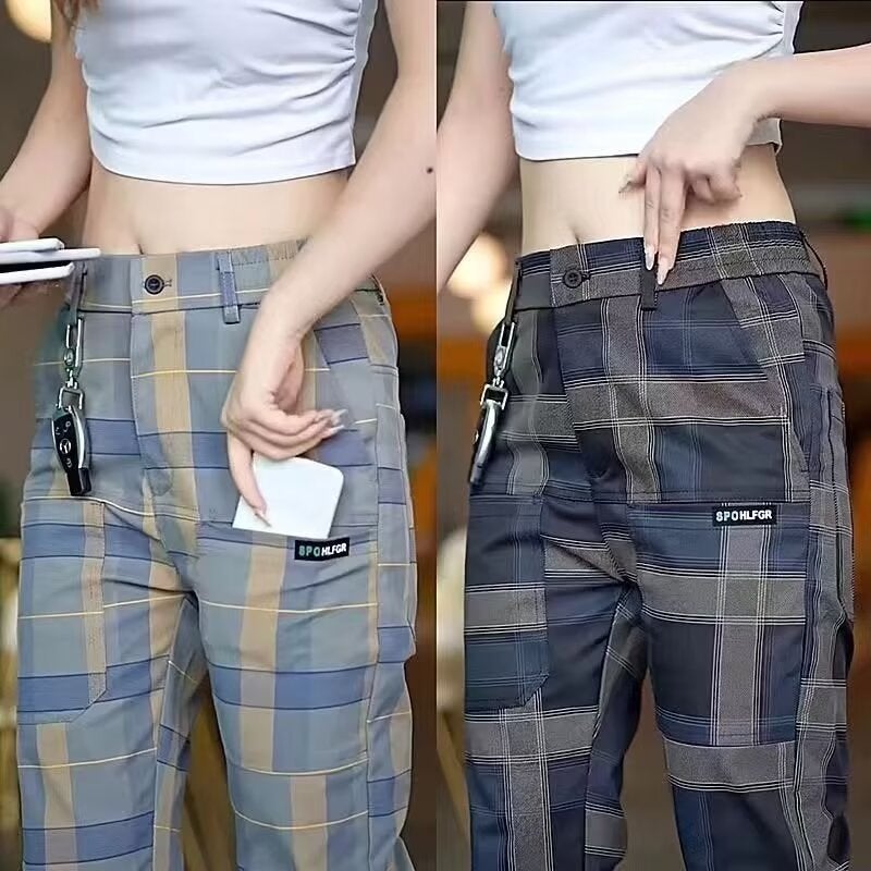 Men'S Casual Plaid Pants With Six Pockets, Stretchy Straight-Leg Trousers, Large Size, Style - Image 3