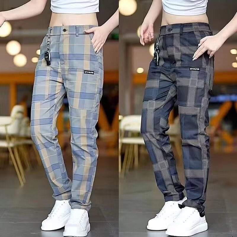 Men'S Casual Plaid Pants With Six Pockets, Stretchy Straight-Leg Trousers, Large Size, Style - Image 2