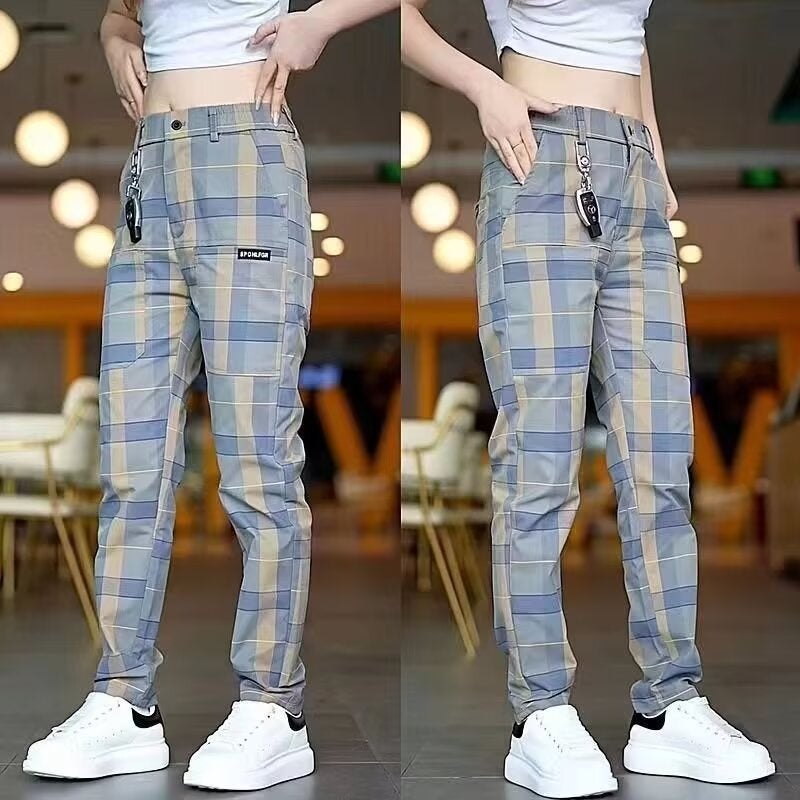 Men'S Casual Plaid Pants With Six Pockets, Stretchy Straight-Leg Trousers, Large Size, Style - Image 5