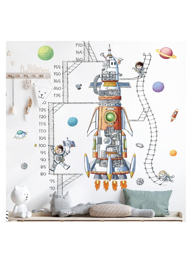 Cartoon Spaceship Astronaut Rocket Height Chart Sticker Growth Measurement Removable Wall Decal Children Kids Baby Home Room Nursery DIY Decorative Art Mural - Image 2