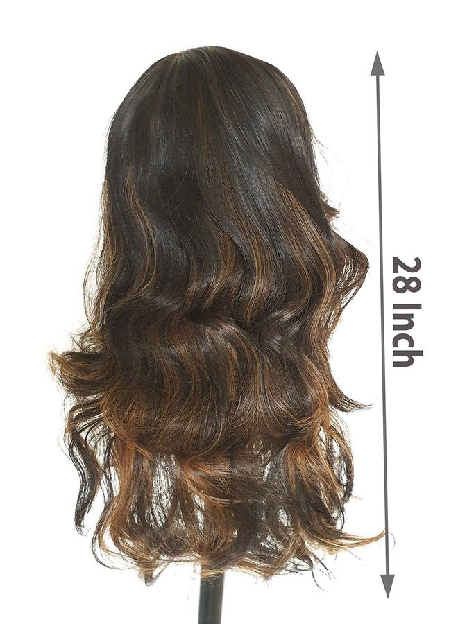 Foreign Holics Women Hair Wigs Wavy Full Head Brown Golden Highlighter 28 Inch Long - Image 3