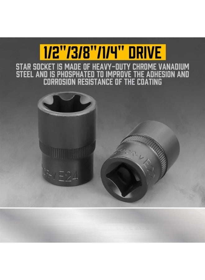 14PCS Female Star Socket Set/Rail, 1/4" 3/8" 1/2" Drive, External Torque Socket Set  - Image 5