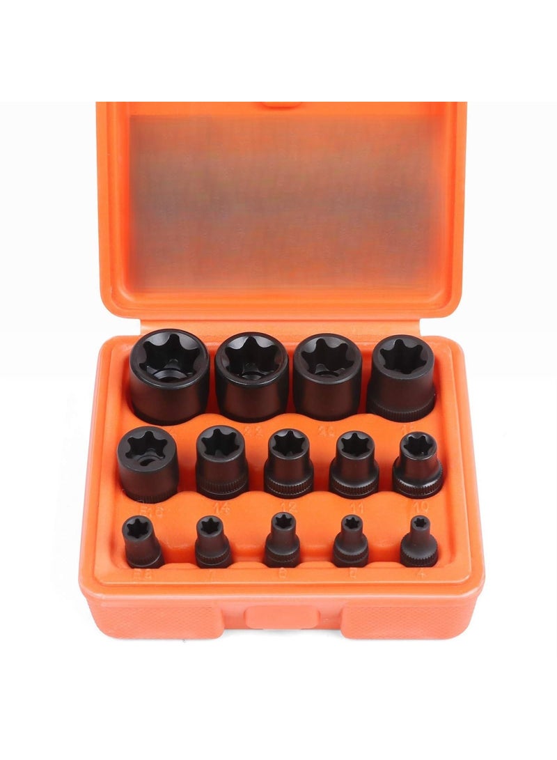 14PCS Female Star Socket Set/Rail, 1/4" 3/8" 1/2" Drive, External Torque Socket Set  - Image 1