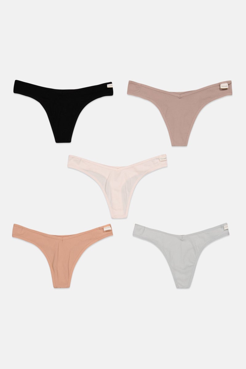 Tahari Women 5 Pc Plain Seamless Thong Panty, Grey - Image 1