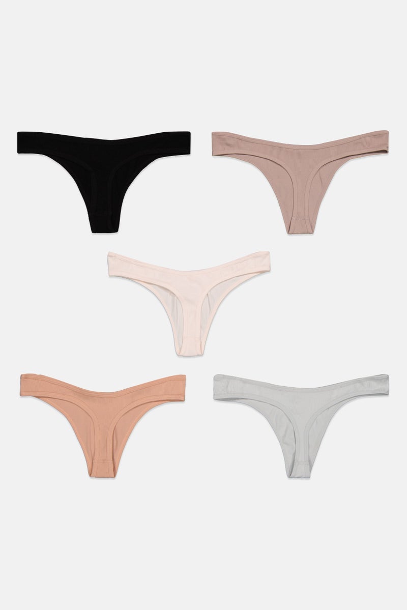 Tahari Women 5 Pc Plain Seamless Thong Panty, Grey - Image 2