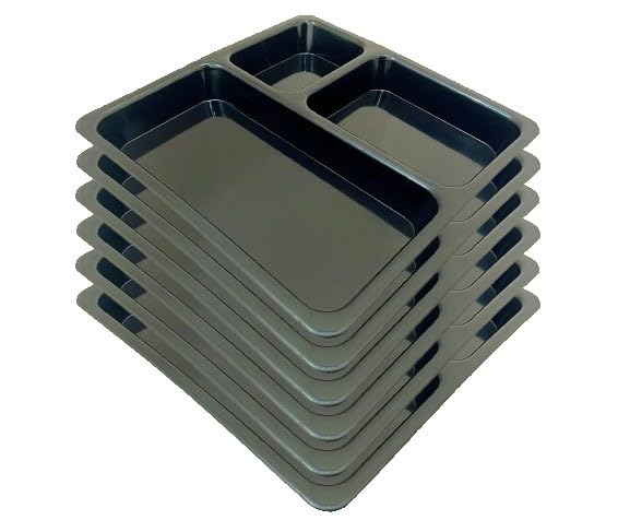 KC Plastic Partition Plate 3 in1 / Bhojan Thali/Dinner Plate Set of 6 (Black) - Image 1