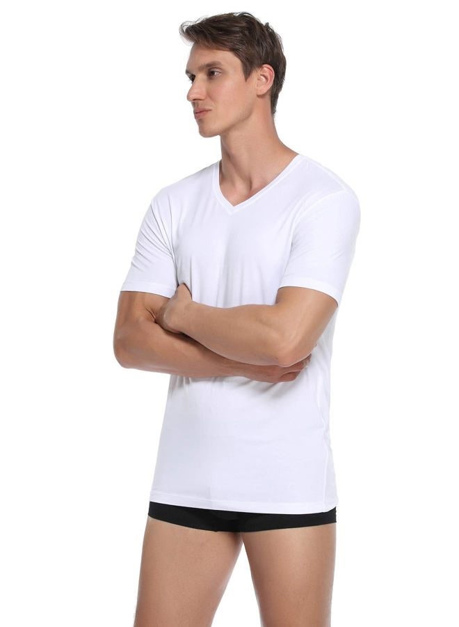 COLORFULLEAF Men's Crew Neck Undershirts Bamboo Short Sleeve Tees Slim-fit T-Shirts 3-Pack, V Neck - White, M - Image 4